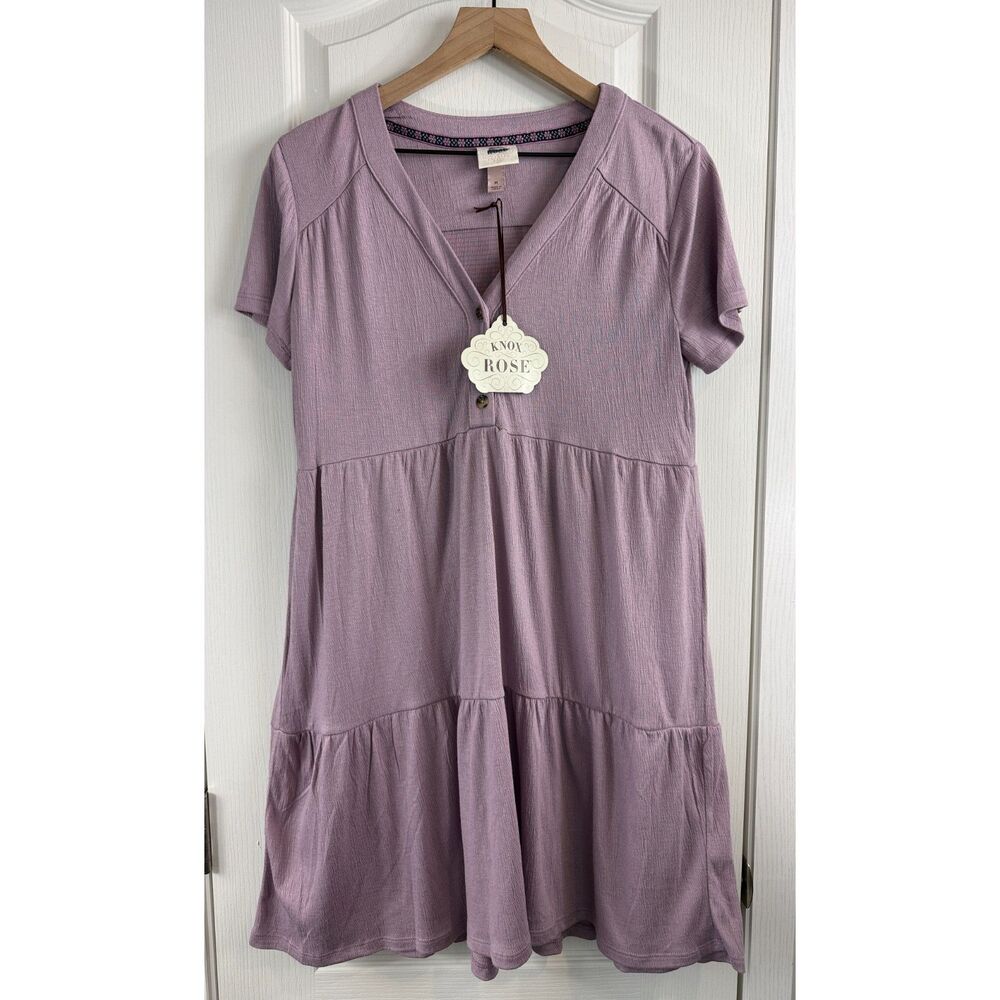Knox Rose Women’s M Dusty Lavender Tiered V Neck Short Sleeve Dress NWT